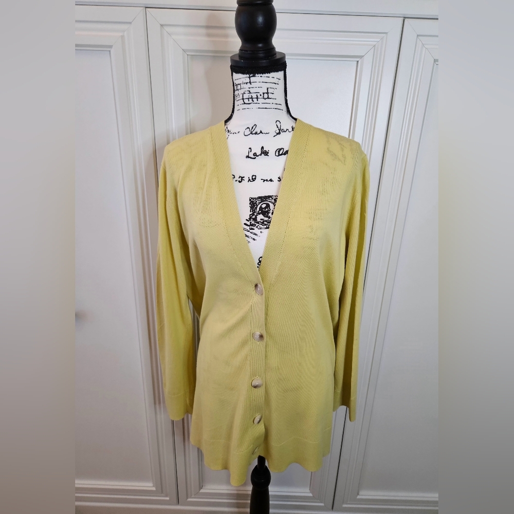LOFT Light Lime Green Button-Up Cardigan